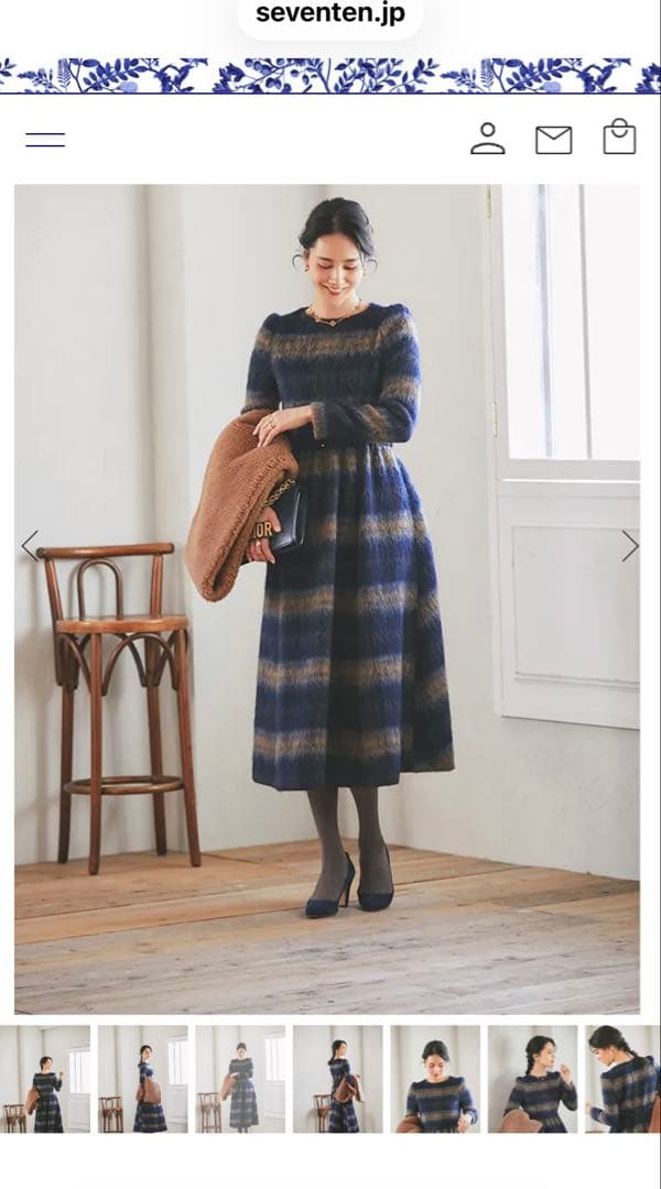 SEVENTENbyMIHOKAWAHITO シャギーウールチェックワンピース