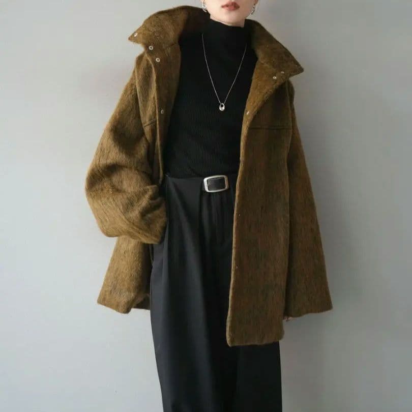 【新品】lumier　スタンドカラーシャギーコート　マスタード　リュミエ