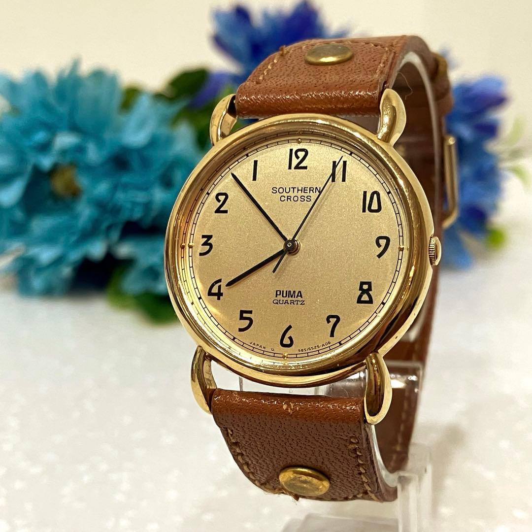 【希少】 オリエント サザンクロス PUMA 逆回転 腕時計 茶文字盤
