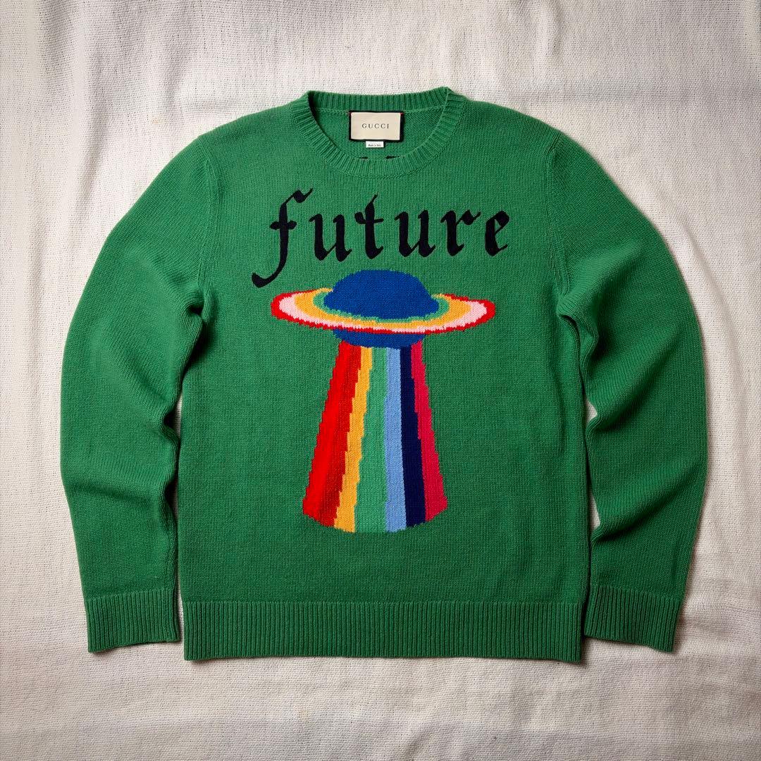 レアアイテム GUCCI グッチ グリーン ニット レインボー　UFO