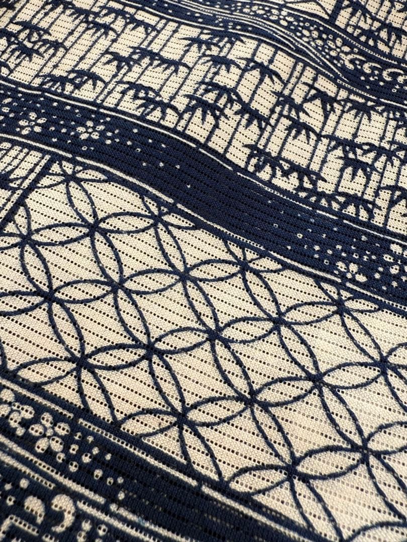 高級 浴衣 長板中形 長板正藍染 初山寛 無形文化財 綿絽 残布付き