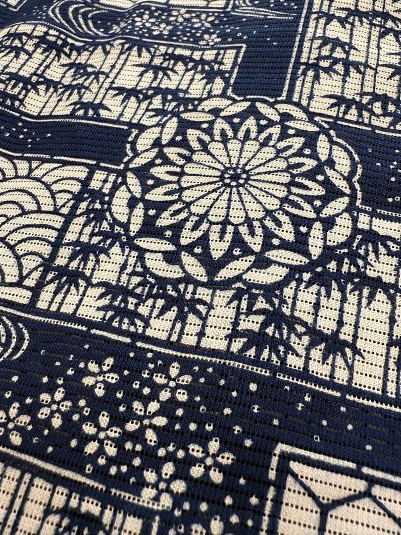 高級 浴衣 長板中形 長板正藍染 初山寛 無形文化財 綿絽 残布付き