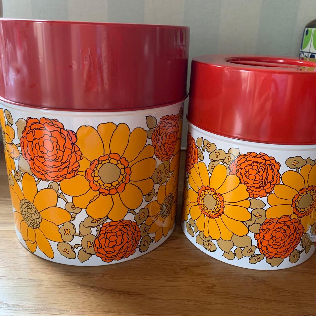 未使用 レア レトロ レトロポップ 4個 入れ子 ティン缶 キャニスター 花柄