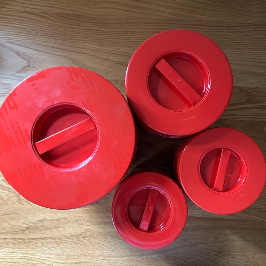 未使用 レア レトロ レトロポップ 4個 入れ子 ティン缶 キャニスター 花柄