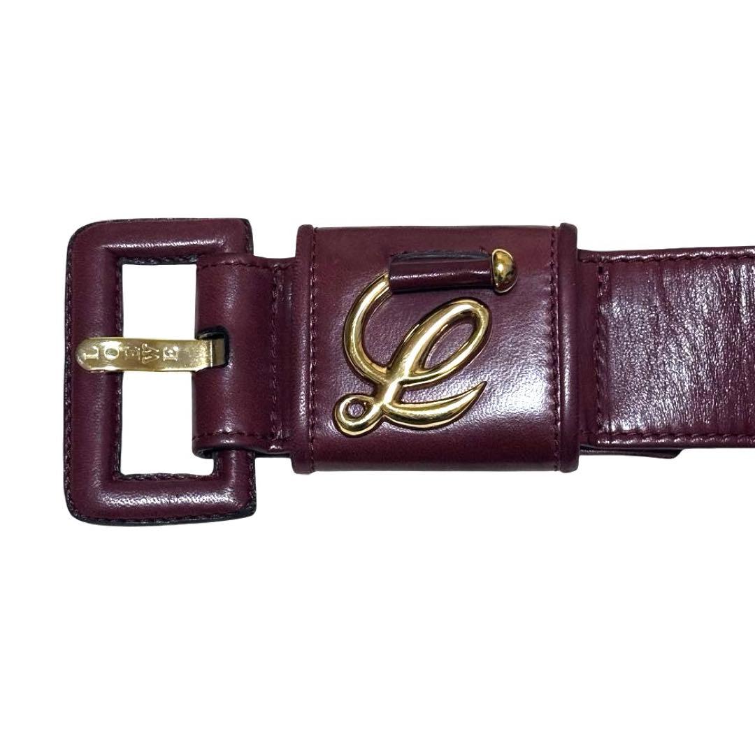 希少　人気　美品　ロエベ　ベルト　レザー　ボルドー　アナグラム　レディース