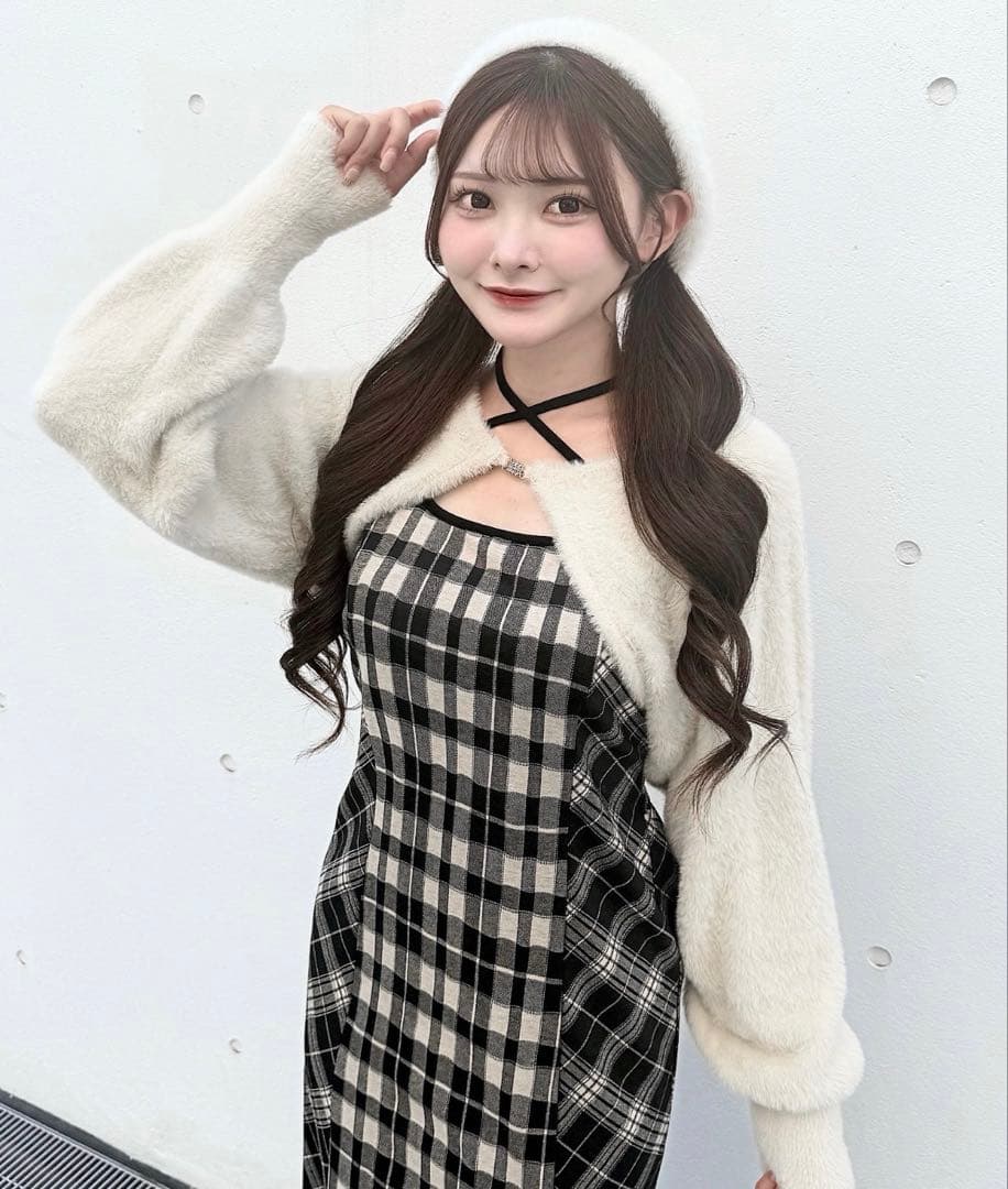 【新品未使用タグ付き】NOMAE シャギーボレロロングチェックワンピース