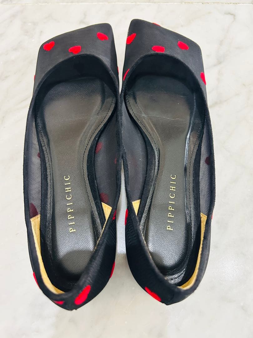 冬セール！PIPICHICハート柄スクエアトゥ フラットシューズ24.5