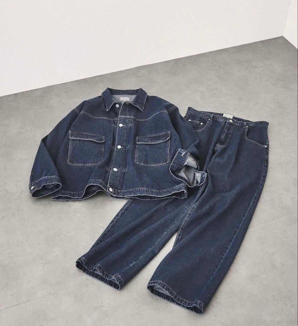 【セットアップ】オーバーサイズデニムジャケット＆ワイドストレートデニムパンツ