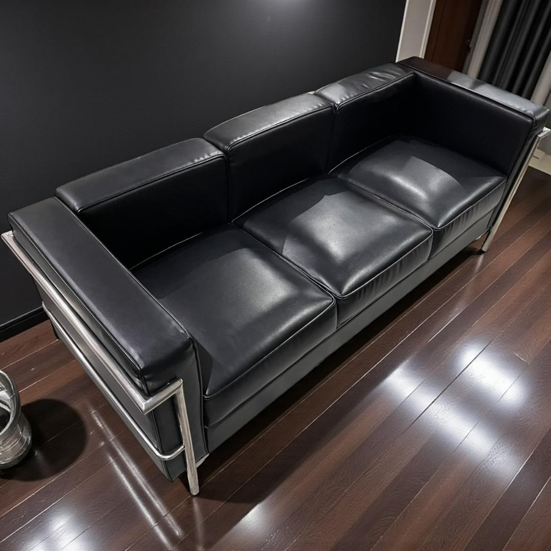 ◇大塚家具 ル・コルビジェ LC2 リプロダクト ソファ ブラック 3シーター