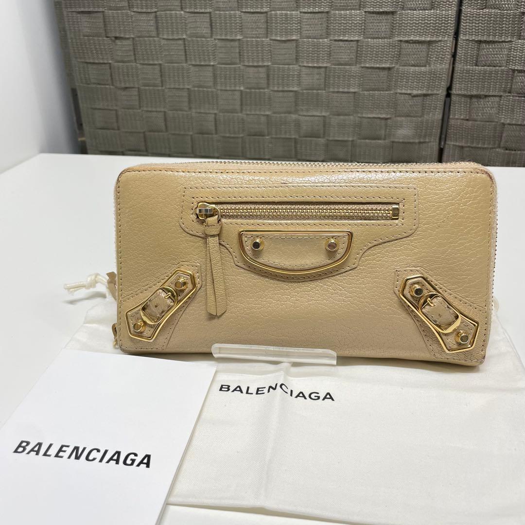 ぼ*ん様 BALENCIAGA シティ　ベージュレザー長財布