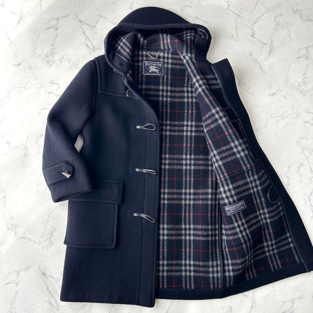 希少✨　バーバリーズ　ダッフルコート　ノバチェック　英国製　ロング　ネイビー