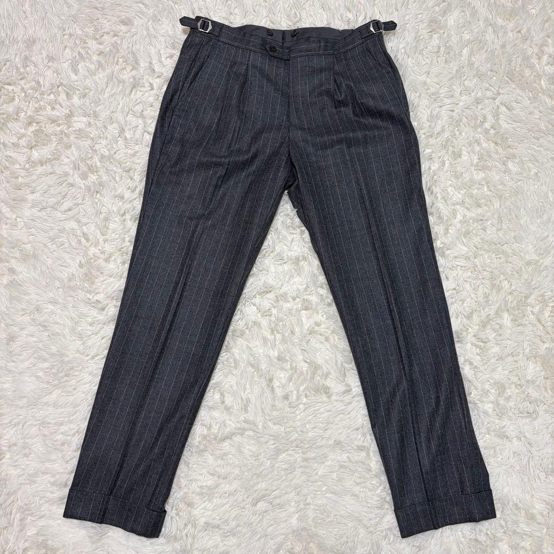 【高級】ユニバーサルランゲージ カノニコ グレー ストライプ ダブル 秋冬 春