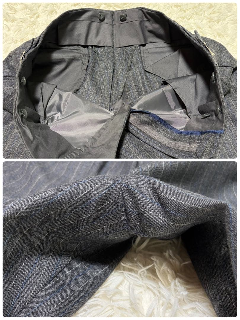 【高級】ユニバーサルランゲージ カノニコ グレー ストライプ ダブル 秋冬 春