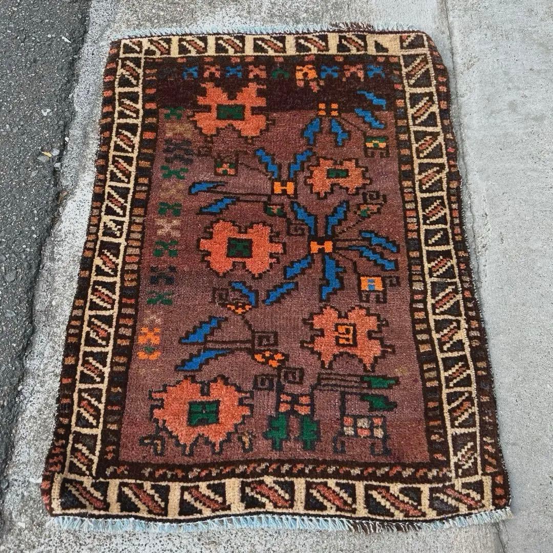 59x44cmトライバルラグ手織り絨毯 ヴィンテージ 手織り絨毯年代トルクメン