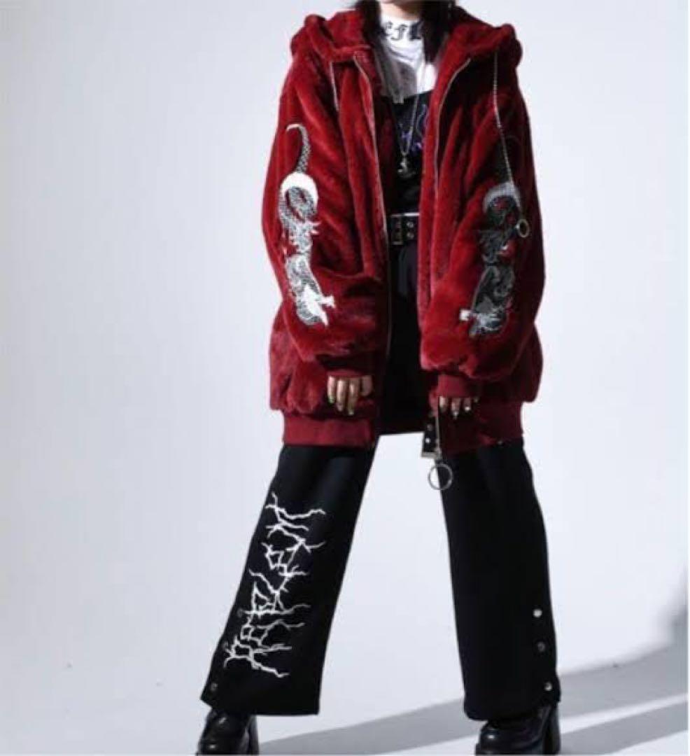 レフレム ドラゴン刺繍BIGファーパーカー ドラゴンファーブルゾン ワイン