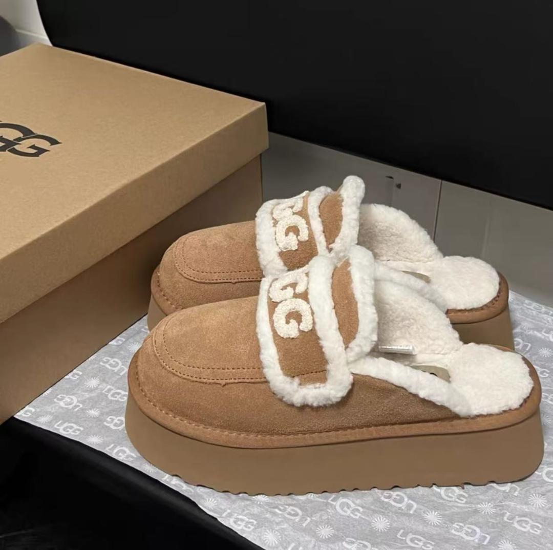 UGG スエードファースリッパ ブラウン厚底 24CM