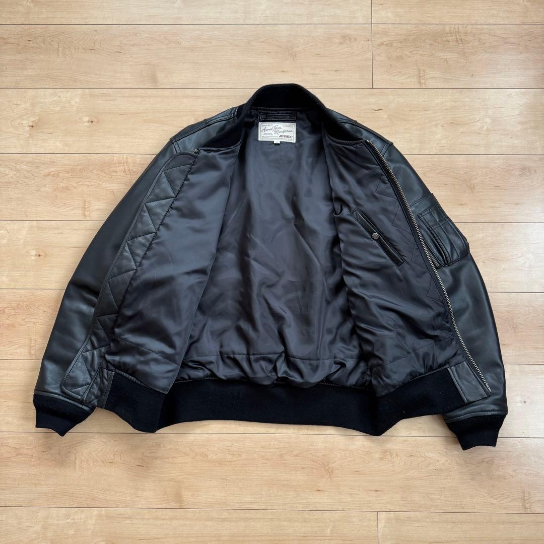 【美品】AVIREX（アヴィレックス）本革　レザー MA-1 ブラック　XL
