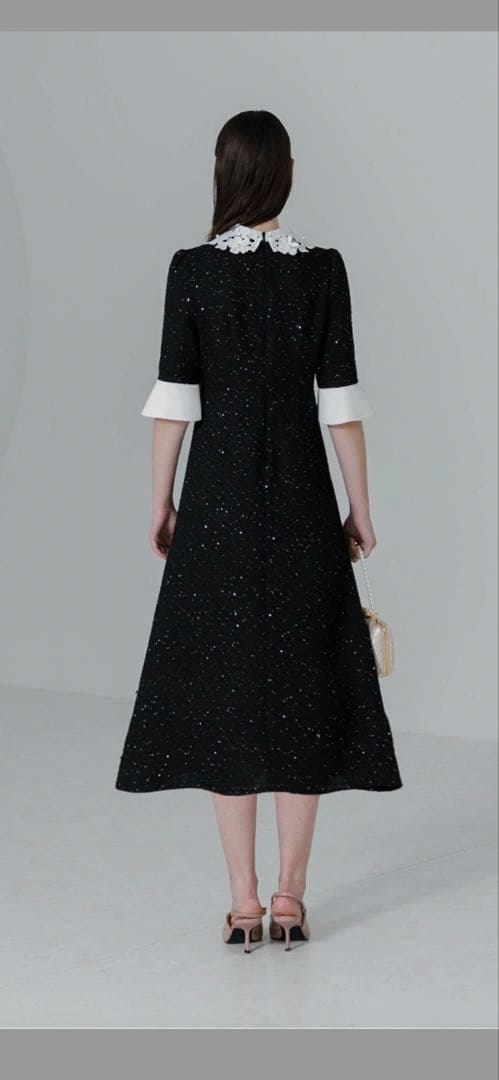 【LEJA】ドレス 花柄レースカラースパンコールAラインワンピースドレス