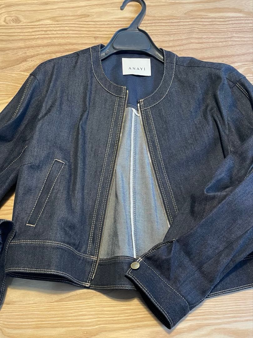 美品ANAYI ノーカラーデニム ジップアップジャケット