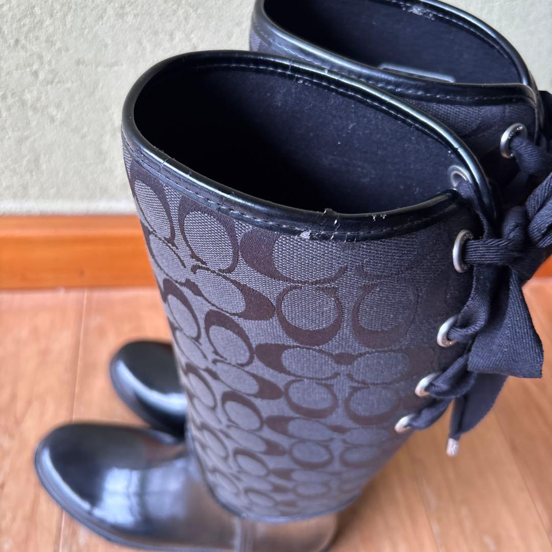 Coach ロゴ柄 ブラック ロングブーツ　おまけ付き　スカーフ