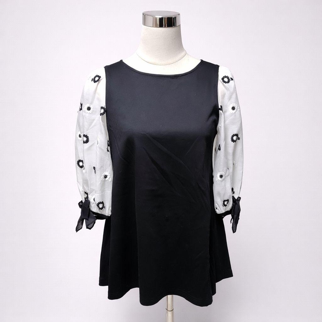 エムズグレイシー M’S GRACY 袖フラワー刺繍 リボン L 40 黒