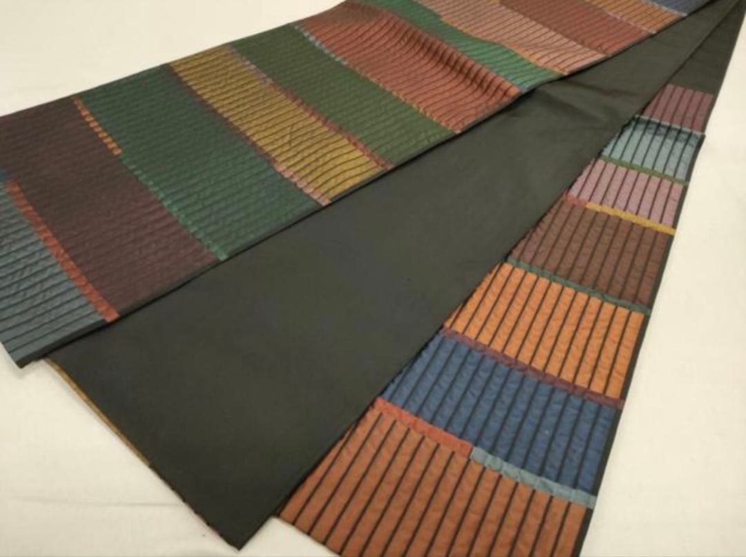 希少モデルサイズ　かっこいいセットしつけ糸付未使用大島紬　未使用お洒落袋帯