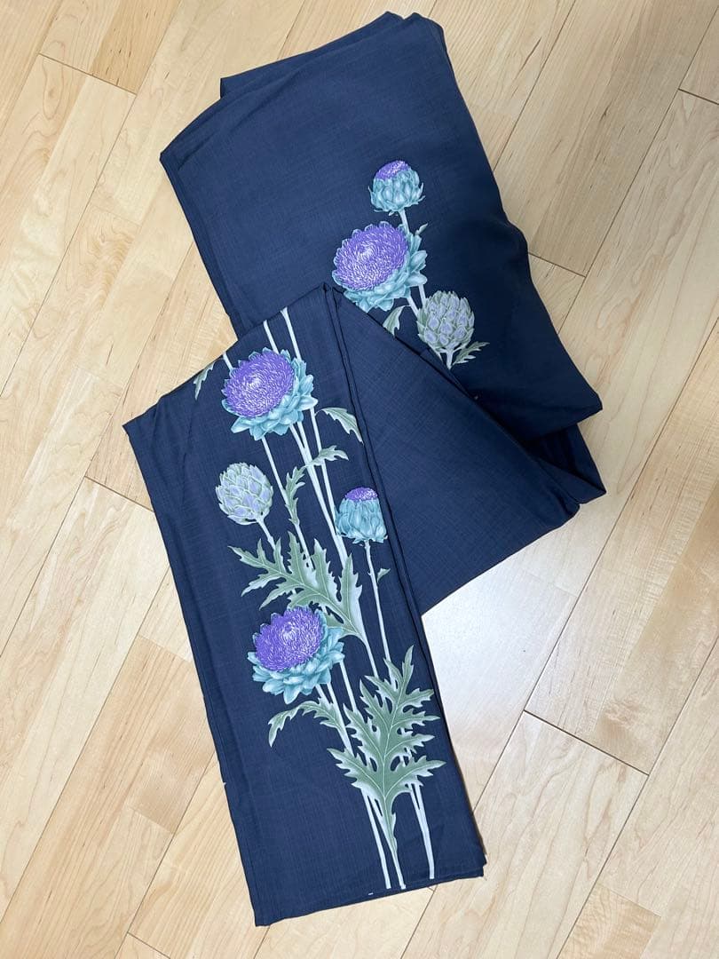 【スーパー特価】浴衣単品　渋紺　アーティチョーク　撫松庵　セオα 付下げ　単衣