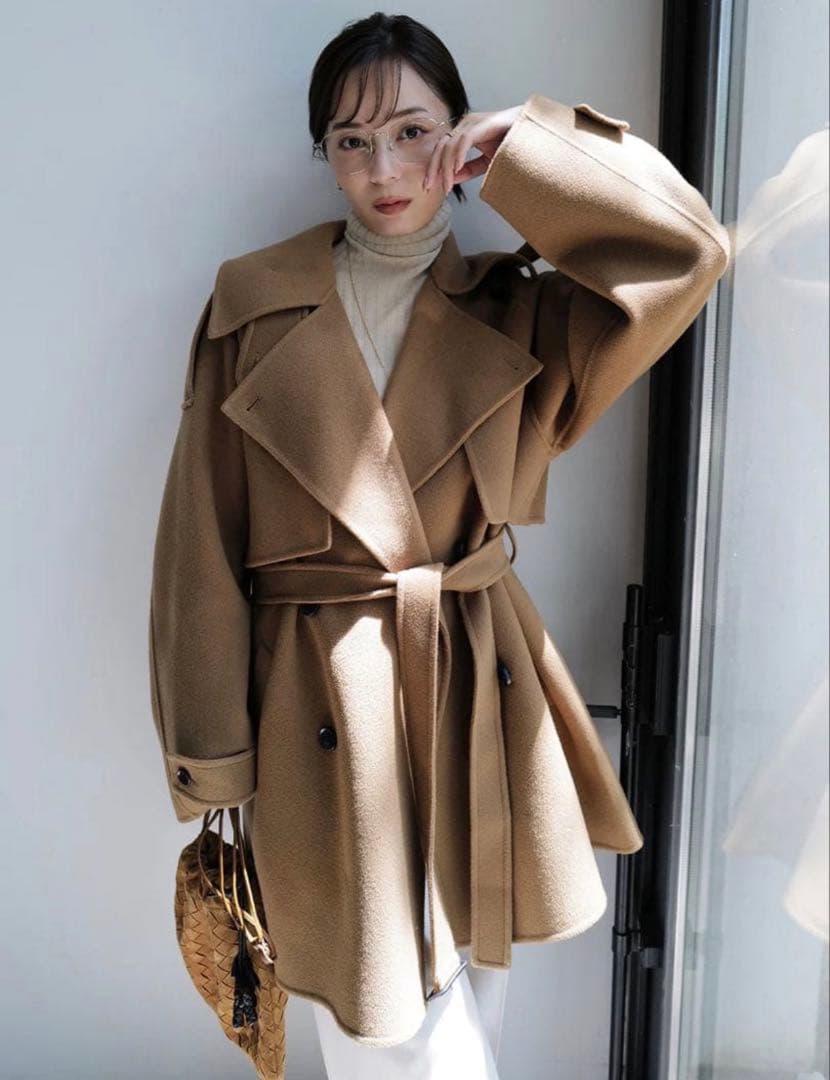 anuans リバーウールミドルトレンチコート　キャメル