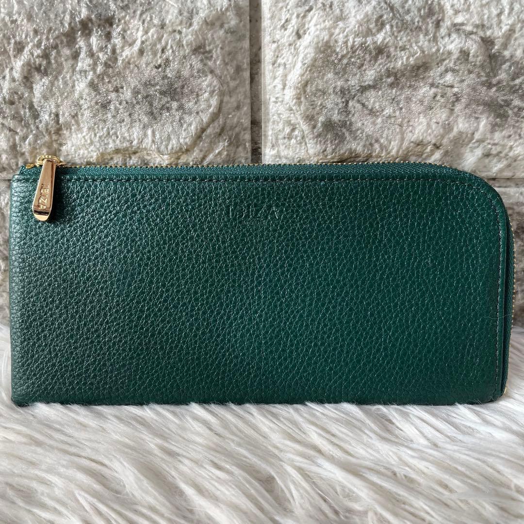 【極美品】イビサ　シュリンクレザー　L字ファスナー　スリムウォレット　長財布