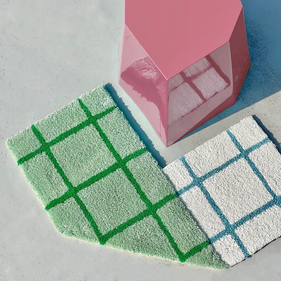 MIYOSHI RUG チェック柄ラグ L字型　コーナーラグ