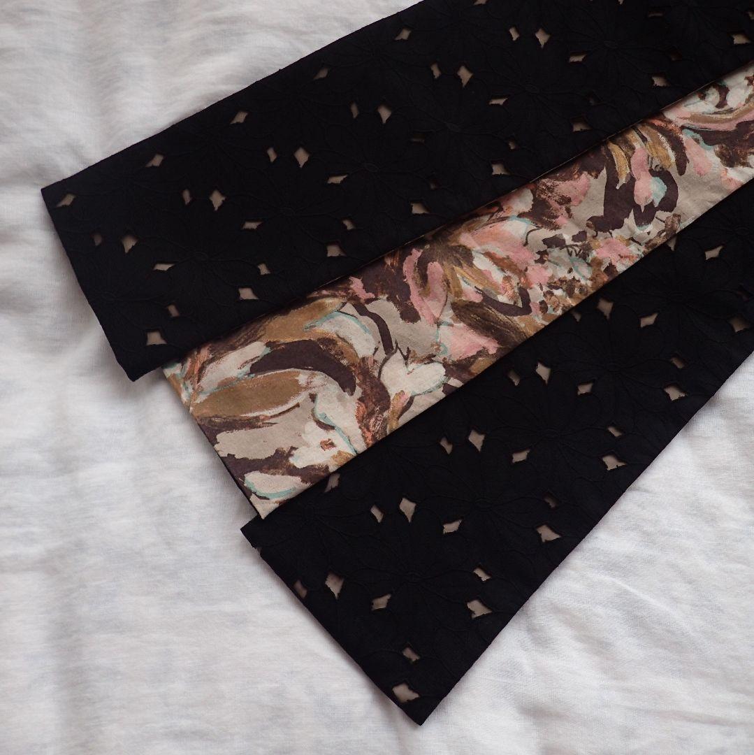 m*　ハンドメイド半幅帯No,48＋黒レース半襟　おまとめ
