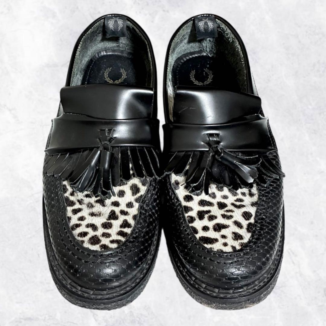 ジョージコックス×フレッドペリー タッセルローファー ハラコ レオパード 黒