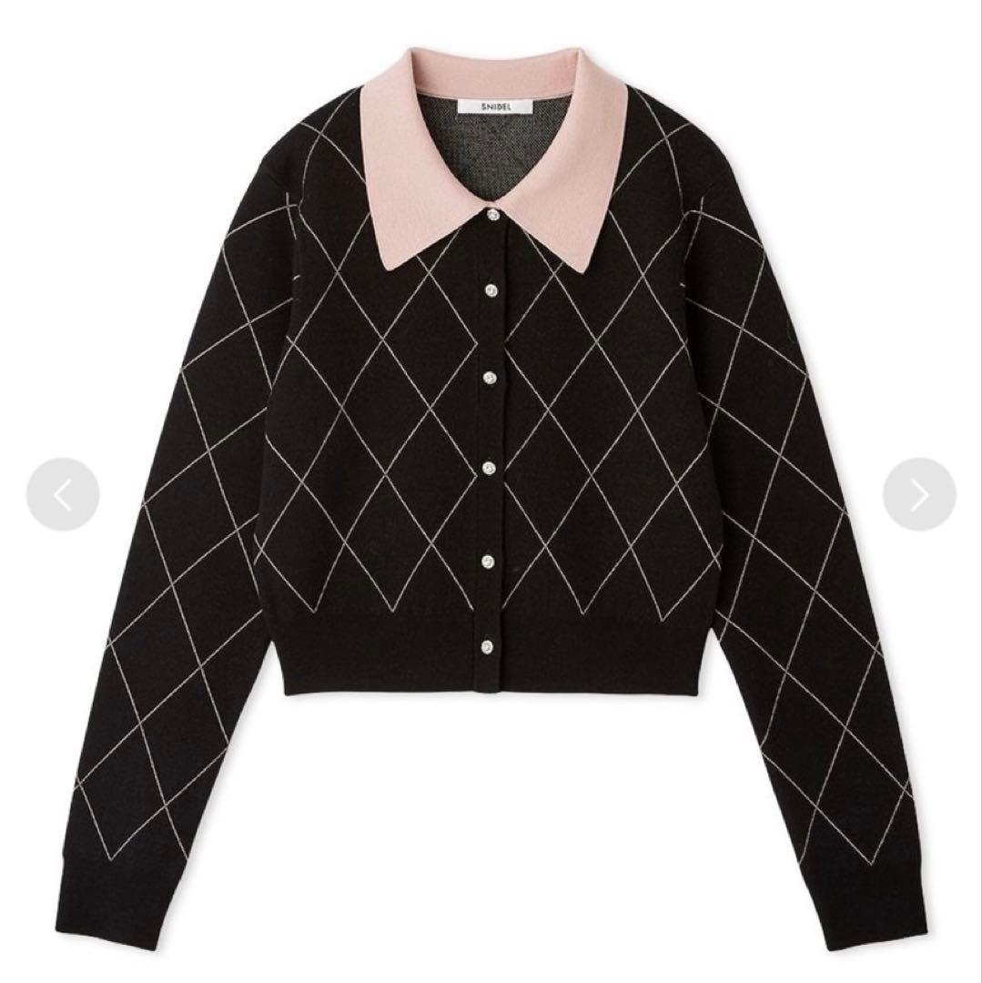 SNIDEL スナイデル アーガイルチェックカーディガン BLK