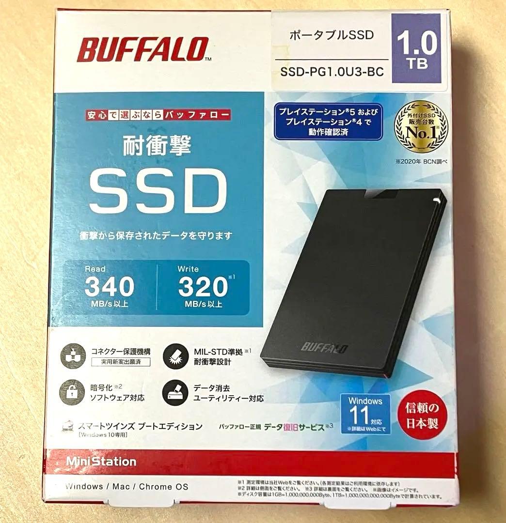【新品】BUFFALO ポータブルSSD 1TB SSD-PG1.0U3-BC