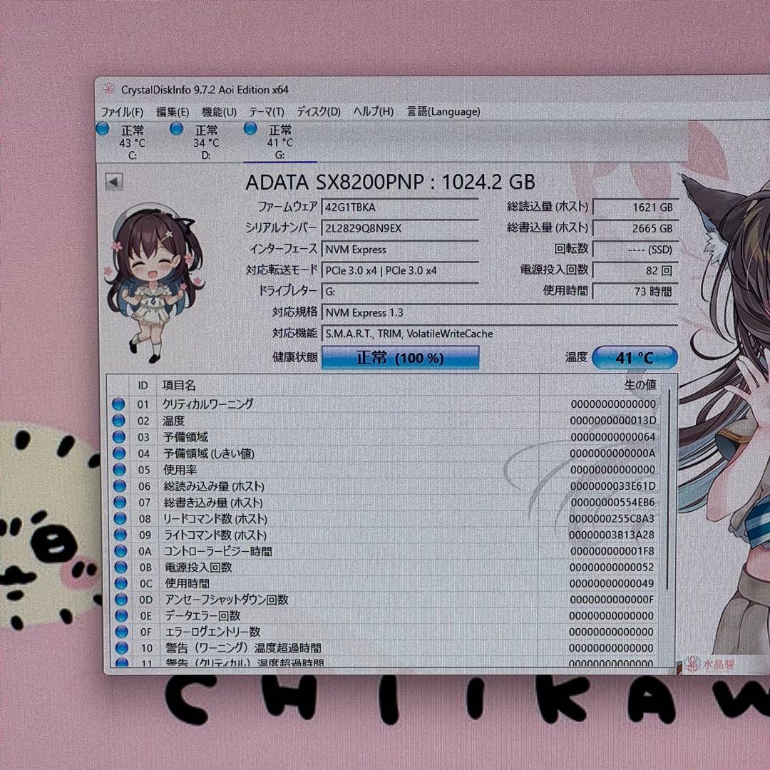 【ほぼ未使用】ADATA XPG SSD 1TB SX8200 Pro