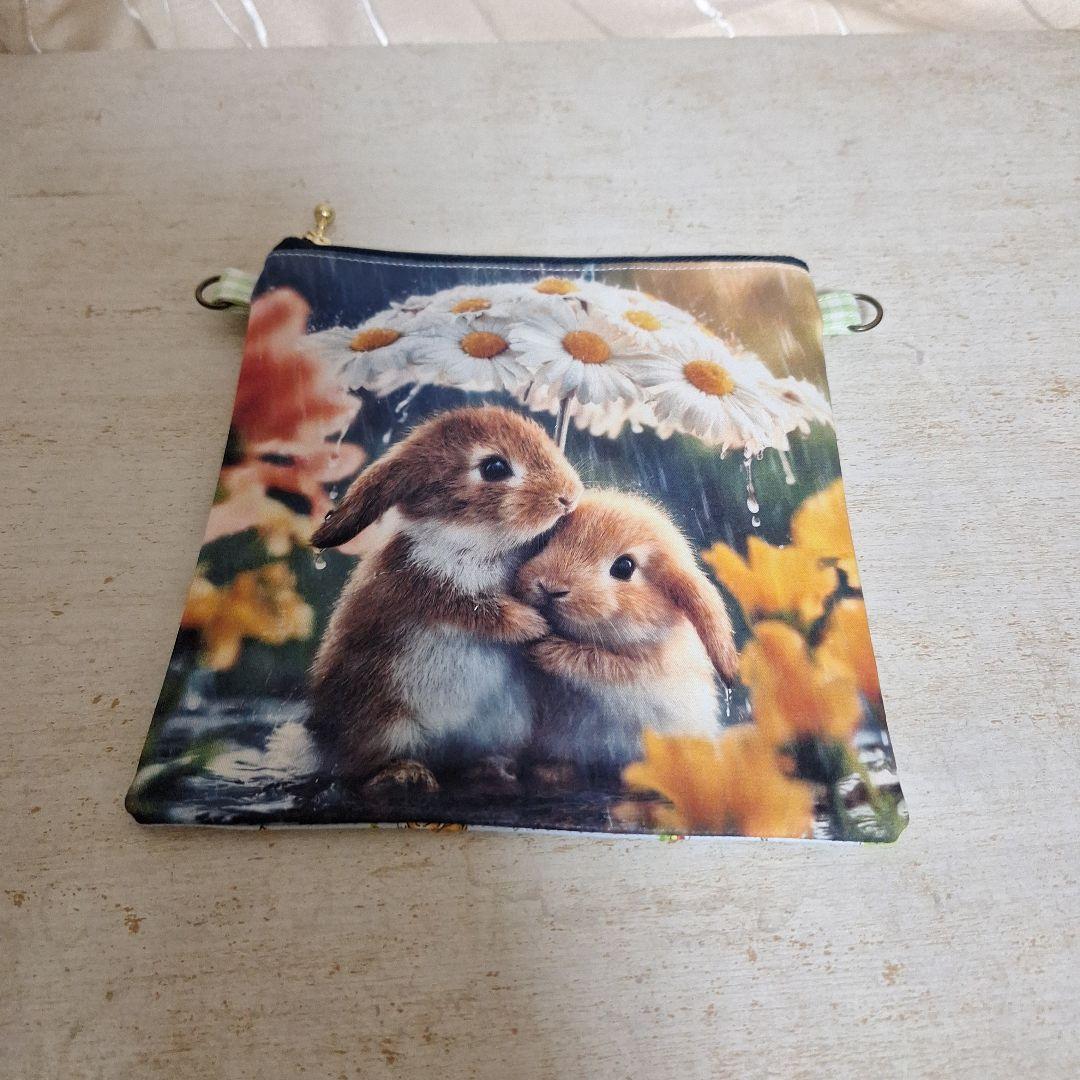 激レアうさぎパネル生地　ハンドメイド　まちなしバッグ　布バスケット　ポーチ