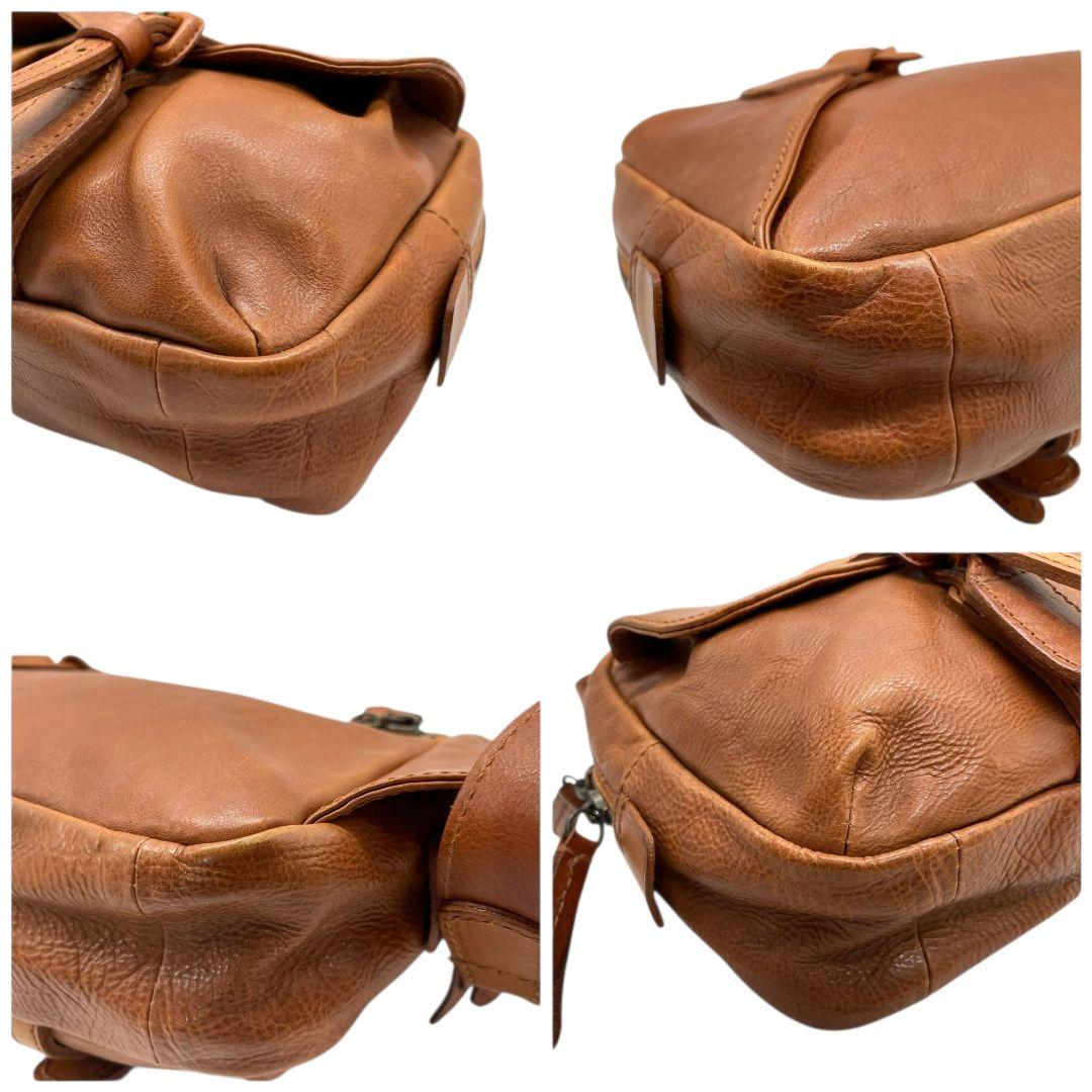 美品　ゲンテン　ボディバッグ　茶　ウエストポーチ　フラップ　レザー　s65