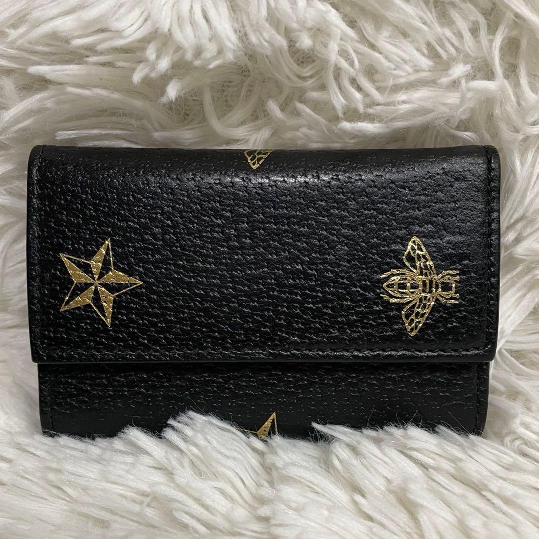 極美品　GUCCI 6連キーケース　アニマリエ　蜂　星　本革　黒