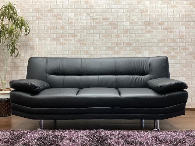 革張りソファーベッド　ブラック　ゆったりサイズ　新品