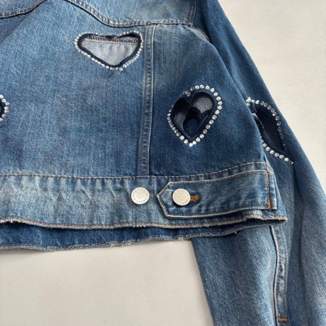 アリスアンドオリビア　デニムジャケット　ハート　カット　ラインストーン　XL
