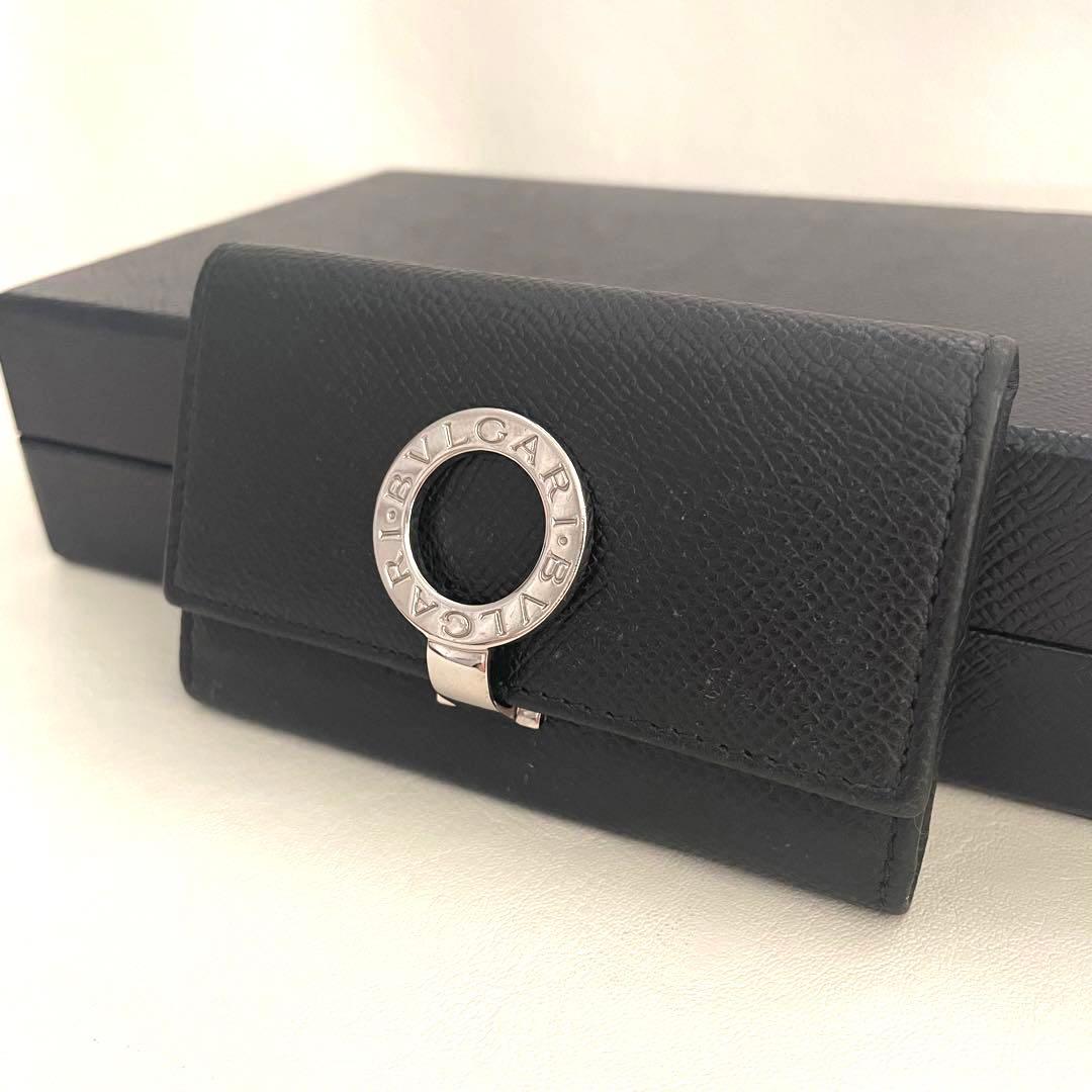 美品　ブルガリ　キーケース　ロゴクリップ　キーホルダー　レザー　黒