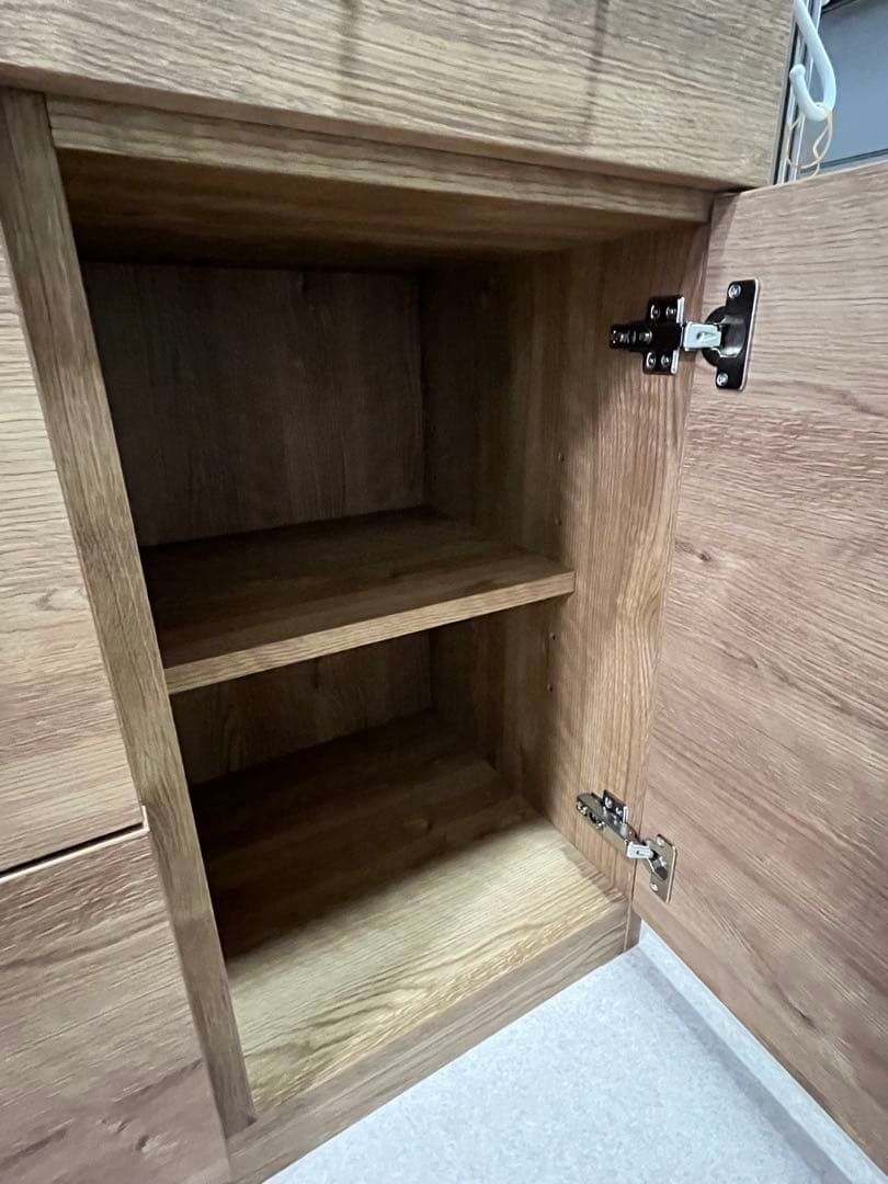 特殊鋼板天板 ヴィンテージ風カウンター (引き出し+扉 幅120cm)