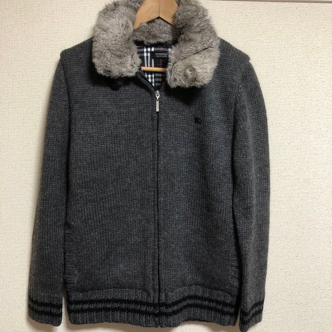 美品バーバリーブラックレーベル2 ニットブルゾン　ラビットファー付き