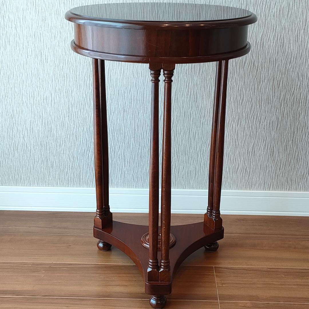 アンティーク　サイドテーブル　ラウンド　象嵌　引出し付き