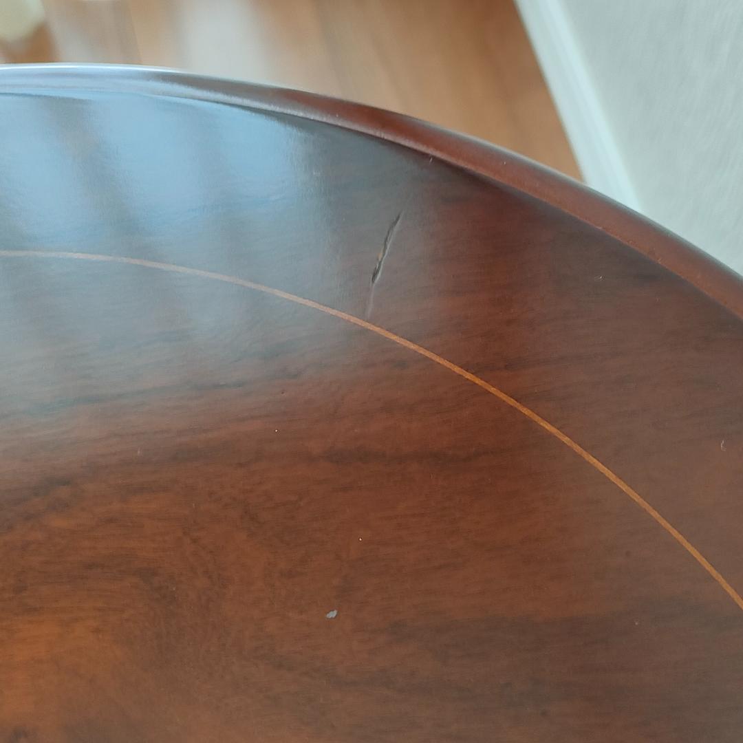 アンティーク　サイドテーブル　ラウンド　象嵌　引出し付き