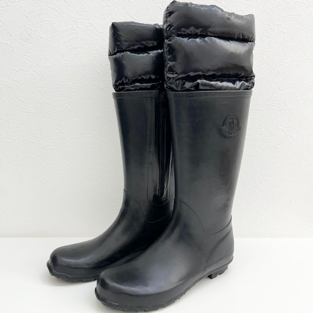 【中古良品】正規店購入品 モンクレール ダウン レインブーツ ブラック 24cm