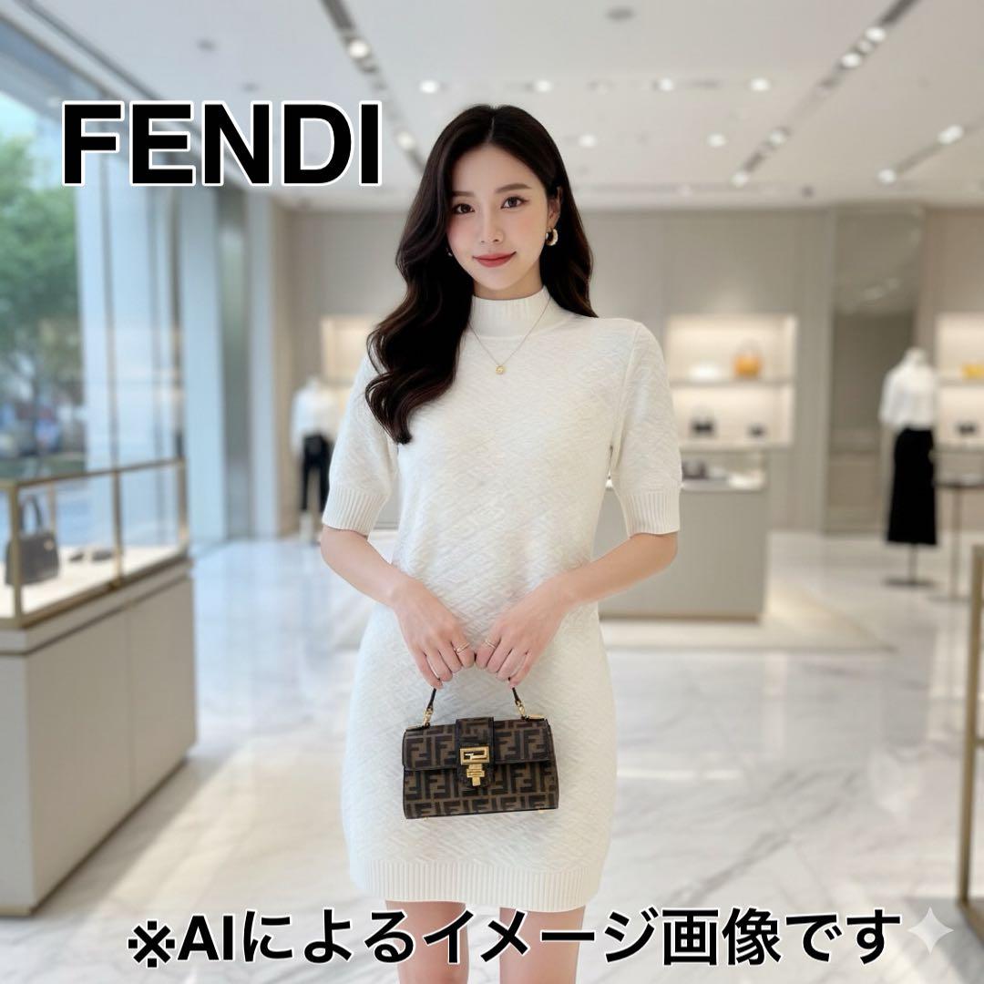 FENDI フェンディ　エンボスロゴ　ニットワンピース　白　サイズ40（M）