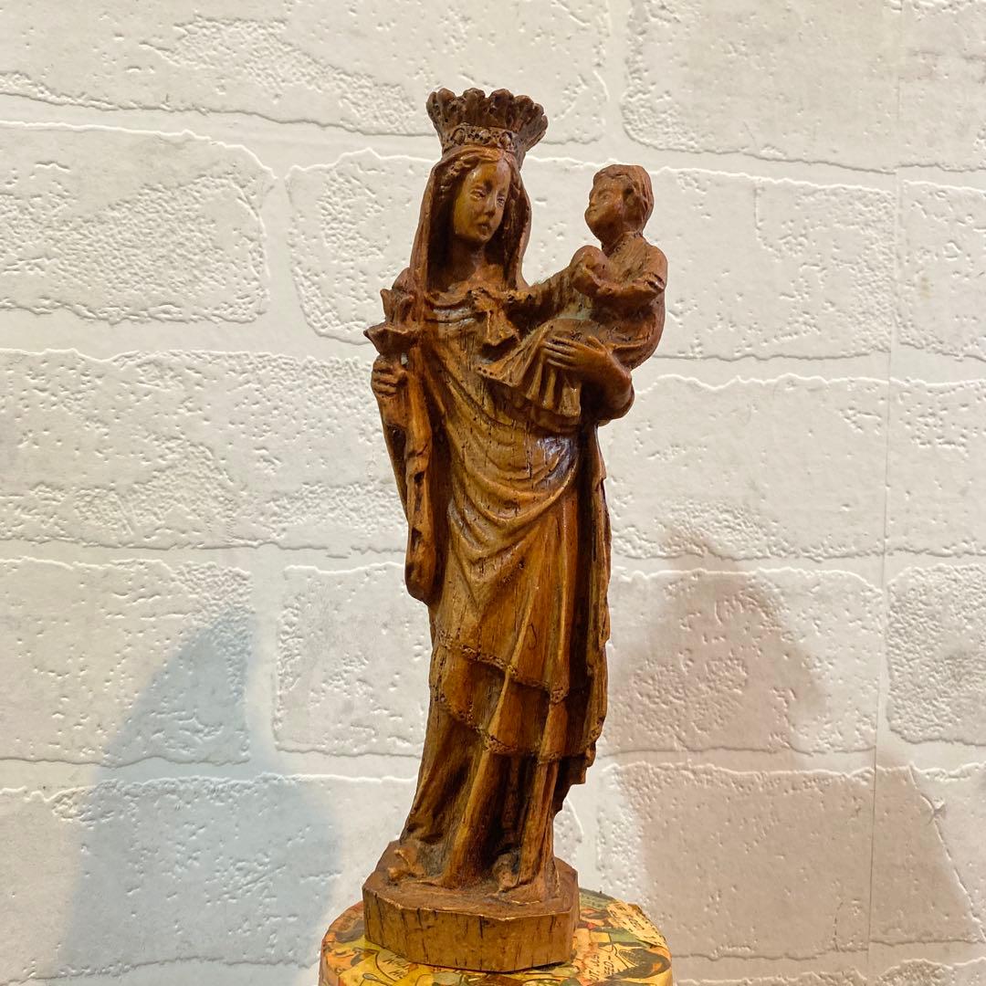 1900sアンティーク 木彫りの聖母子像 21cm
