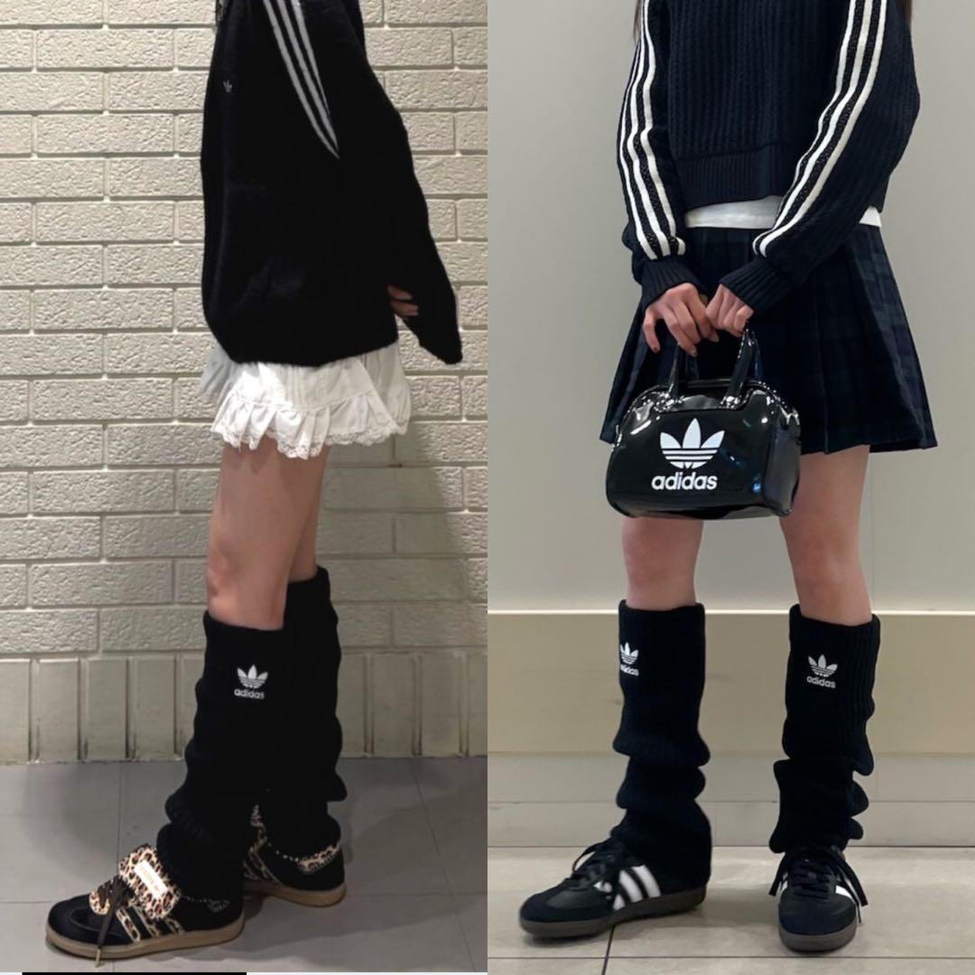 新品】⭐️白黒2点⭐️アディダスadidasリブ編みレッグウォーマー　ルーズりなてぃ