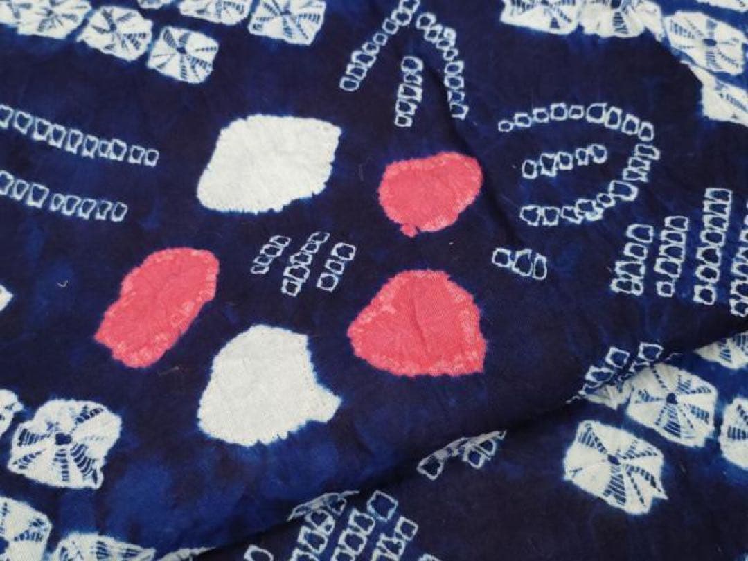 有松絞り　浴衣　夏着物　有松鳴海絞り　紺地　花　綿　トールサイズ　蜘蛛絞り